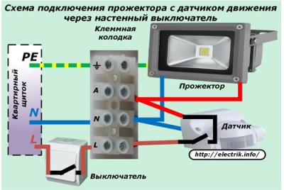 Как смонтировать и подключить уличный прожектор с датчиками движения и освещенности