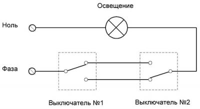 Управление освещением с двух, трёх и более мест